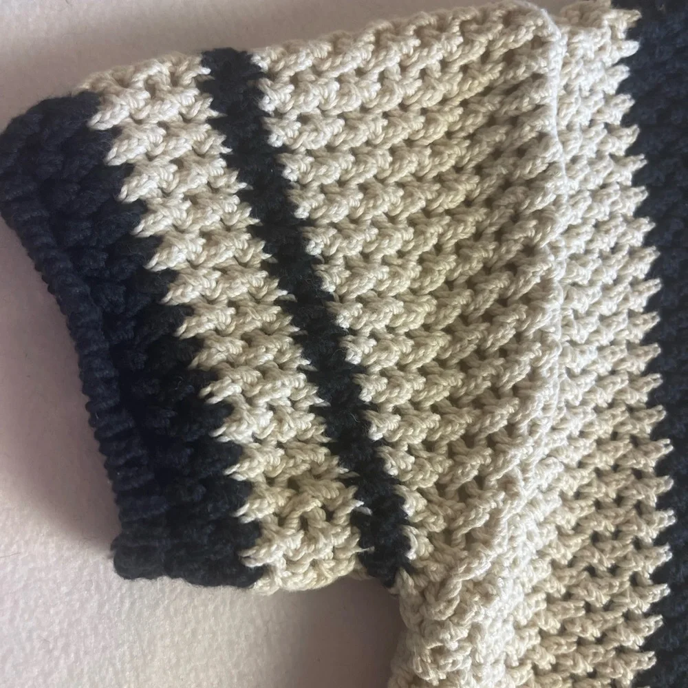 Zara Girls Size 6-7 Chunky Cotton Knit Cardigan Sweater Cream Ivory Black Stripe